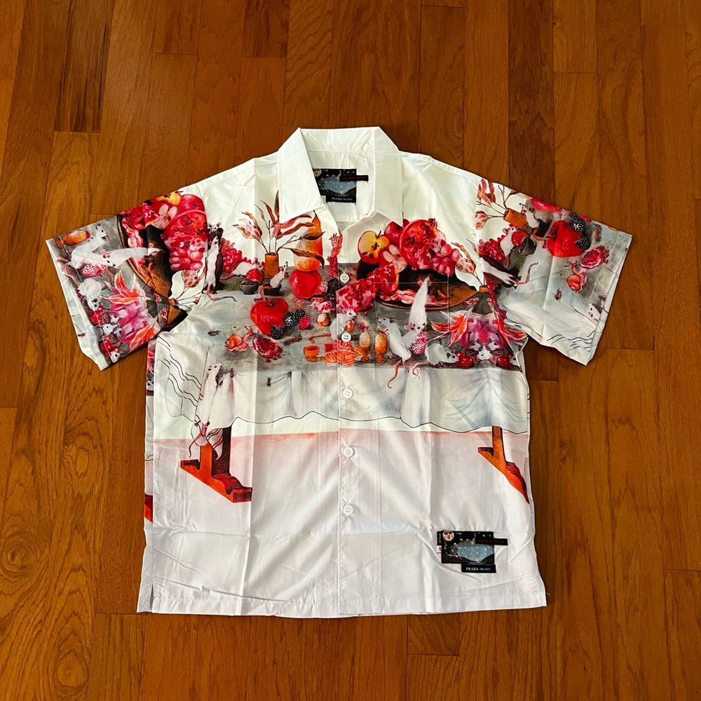 RARE Prada silk XL fruit button up